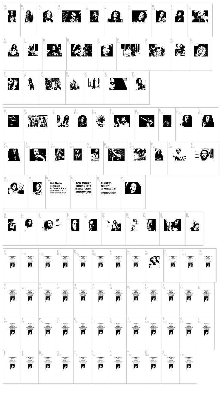 Bob Marley font map